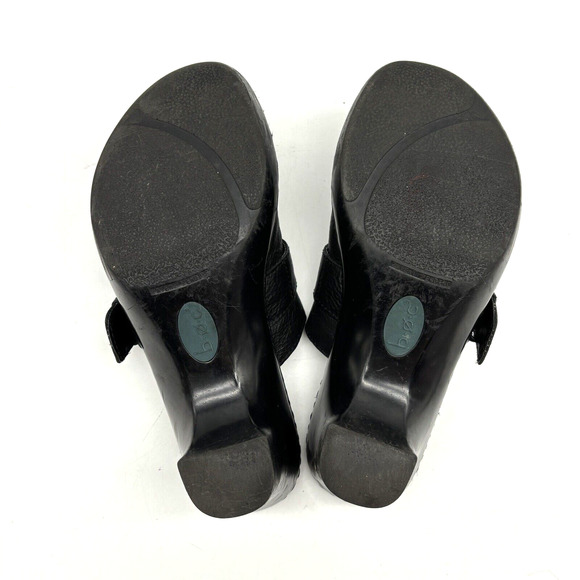 BOC Born On Concept Black Leather Gunmetal Buckle Block Heel Platform Clogs 7 - Picture 15 of 16